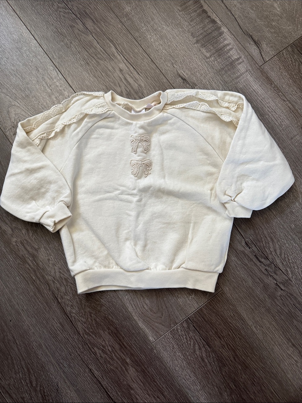 Zara Cream Bow-Accent Lace Shoulder Sweatshirt